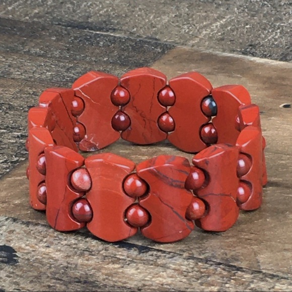 Red Jasper Stone Stretch Bracelet - Picture 1 of 12